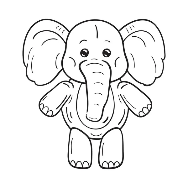 Ilustración Blanco Negro Divertido Elefante Dibujos Animados Sobre Fondo Blanco — Vector de stock