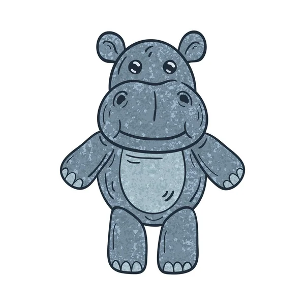 Ilustração Esboçada Hipopótamo Desenho Animado Texturizado Backgroun Branco — Vetor de Stock
