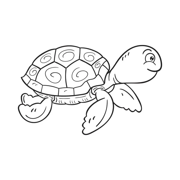 Karikatür Deniz Kaplumbağasının Siyah Beyaz Çizimi Beyaz Arkaplanda — Stok Vektör