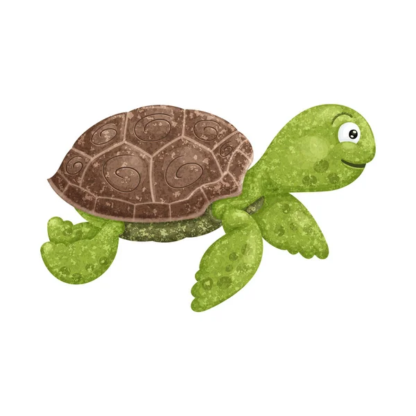 Textured Illustration Cartoon Sea Turtle White Background — Stock Vector