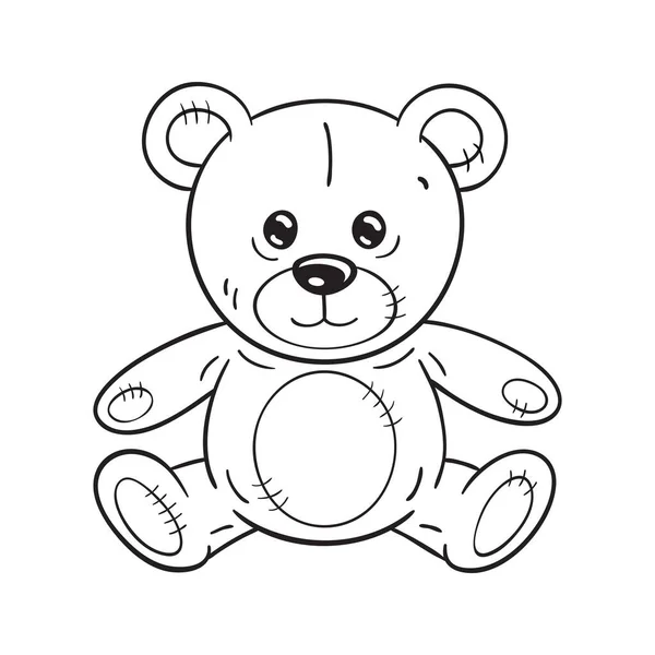 Schwarz Weiße Illustration Eines Lustigen Cartoon Teddybär Spielzeugs — Stockvektor