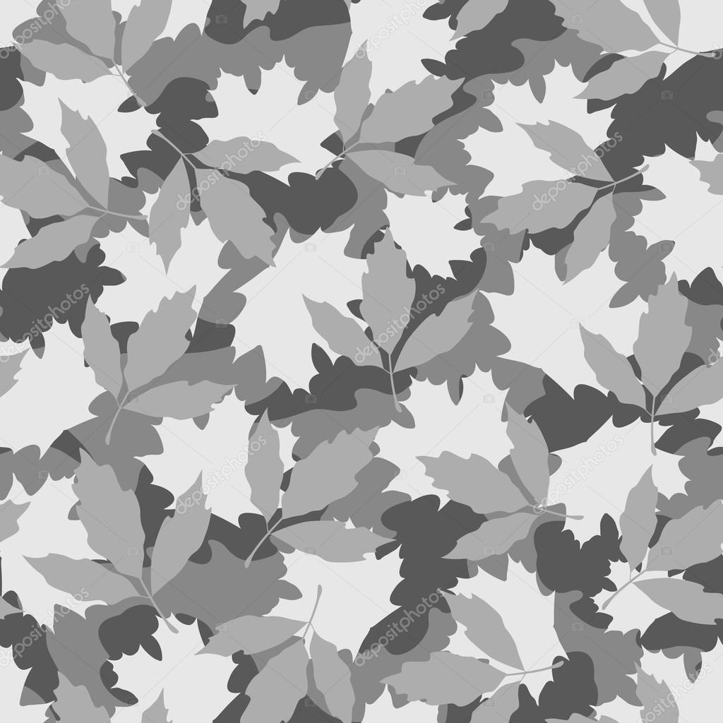 Grey foliage camouflage seamless pattern