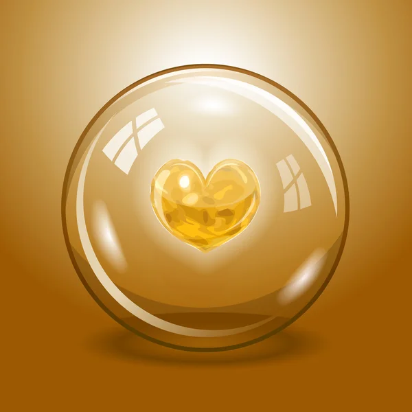 Corazón brillante en la bola de vidrio — Vector de stock