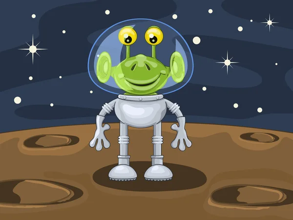 Divertente cartone animato alieno sopra la superficie planetoide — Vettoriale Stock