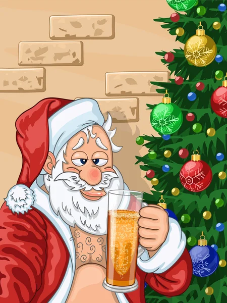 Selfie de Papai Noel com cerveja — Vetor de Stock