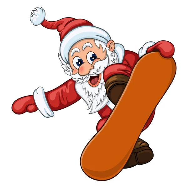 Cartoon Babbo Natale fa saltare sullo snowboard — Vettoriale Stock