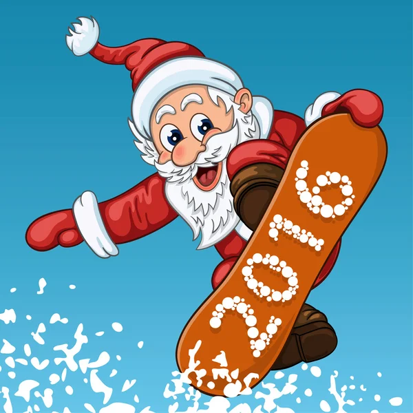 Babbo Natale fa saltare sullo snowboard — Vettoriale Stock
