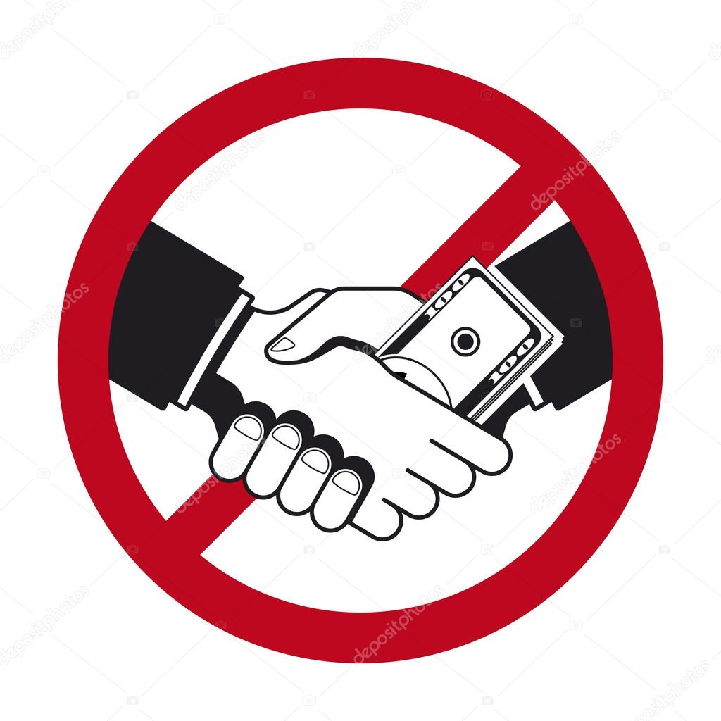 Handshake with bribe over prohibitive sign