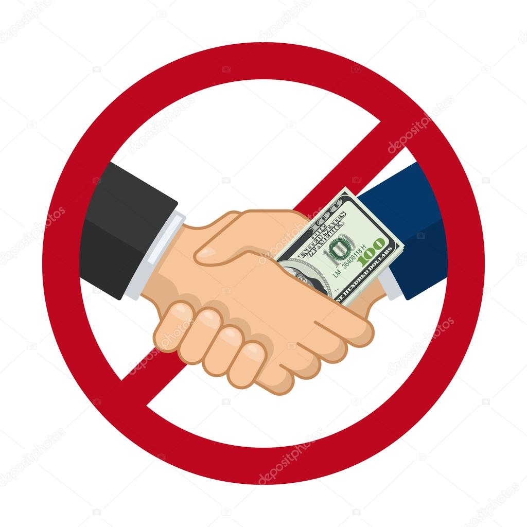 Handshake with bribe over prohibitive sign