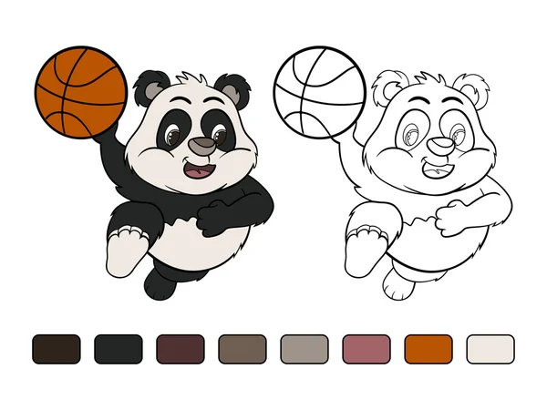 Little panda is playing basketball — Stock Vector