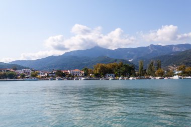 View of the mountains and the port town of Limenas Thassos
