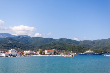 View of the mountains and the port town of Limenas Thassos