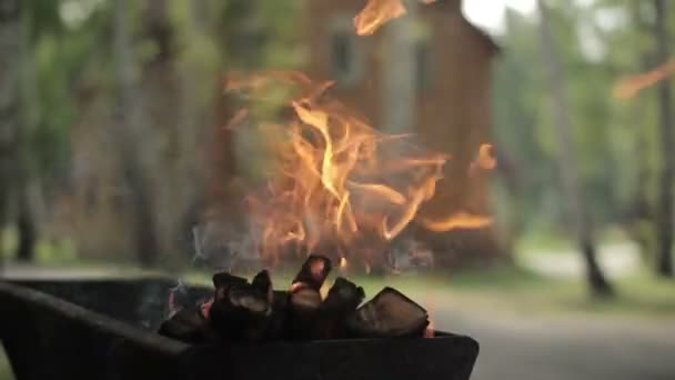 Het vuur op de grill — Stockvideo