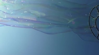 Kaprisli bir kabarcık aygıtla oluşturun. Gökyüzünde uçan baloncuklar.