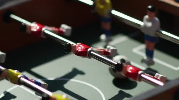 Kicker. Invisible playing table football. Unknown playing foosball. — Stock Video