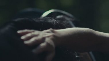 At yelesi. Kadının el at okşayarak. Namlu bir at.