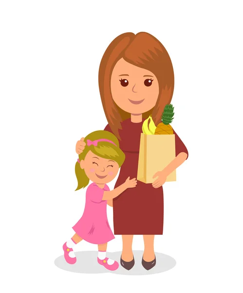 Mutter und Baby einkaufen. Konzept Infografik richtige Ernährung — Stockvektor