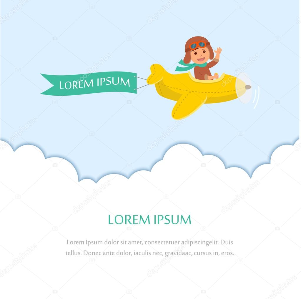 Volo su un aereo con un nastro per un messaggio del bambino Modello di disegno per la cartolina d auguri o poster Congratulazioni al neonato — Vettoriali