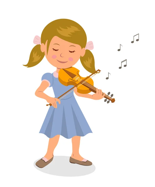 Bonita rapariga a tocar violino. Menina de personagem isolado com um violino em um fundo branco . — Vetor de Stock