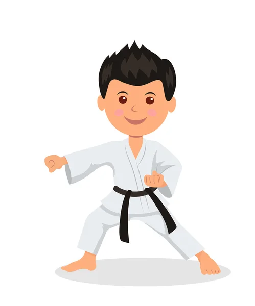 Gyermek harcos folytat karate-do. Elszigetelt jelleg férfi a kimonó fekete övet martial arts végre gyakorlatok. — Stock Vector