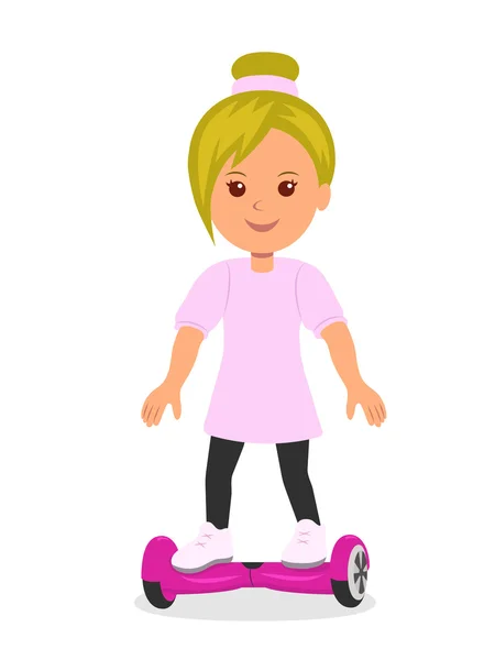 Chica cabalga en Segway auto-equilibrio. Chica vectorial aislado en el moderno auto-equilibrio scooter eléctrico. El concepto de caminar moderno al aire libre . — Archivo Imágenes Vectoriales