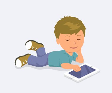 Bebek tablet üzerinde mobil oyun yalan. Öğrenme, eğitim ve iletişim Internet üzerinde bir mobil Pc kullanan.