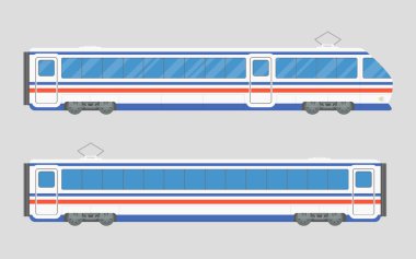 Bir tren yassı bir tarzda izole vektör Illustration. Lokomotif ve vagon