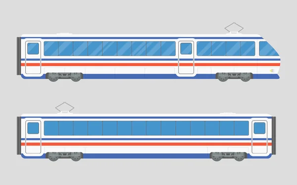 Geïsoleerde vectorillustratie van een trein in een vlakke stijl. Locomotief en wagen — Stockvector