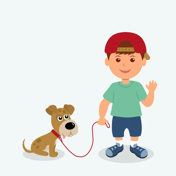 Chlapce a psa izolovaných na bílém pozadí. Vektorový obrázek dítěte a štěně nejlepší přátelé — Stockový vektor