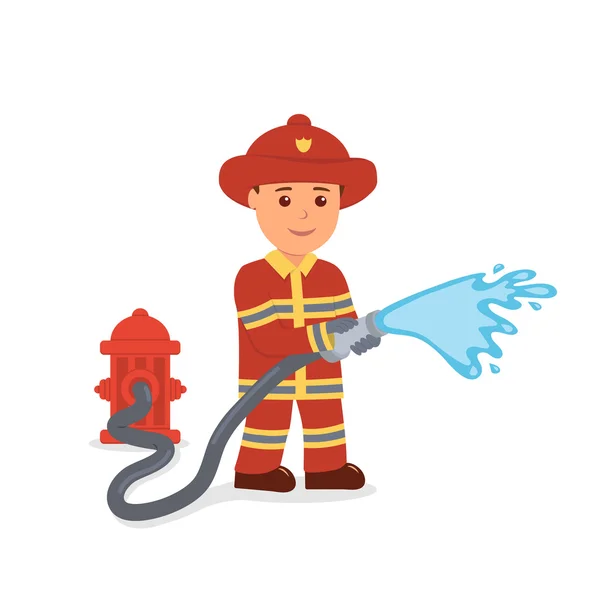 消防士。消防士の形で孤立した男性キャラクター。救助者。白い背景の上の漫画ベクトル図. — ストックベクタ