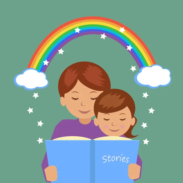 Madre leyendo a su hija la historia . — Vector de stock