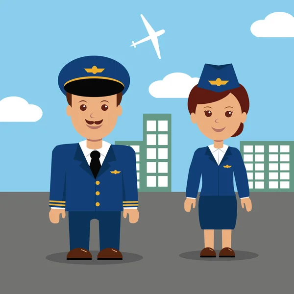 Pilot und Stewardess in Uniform. — Stockvektor