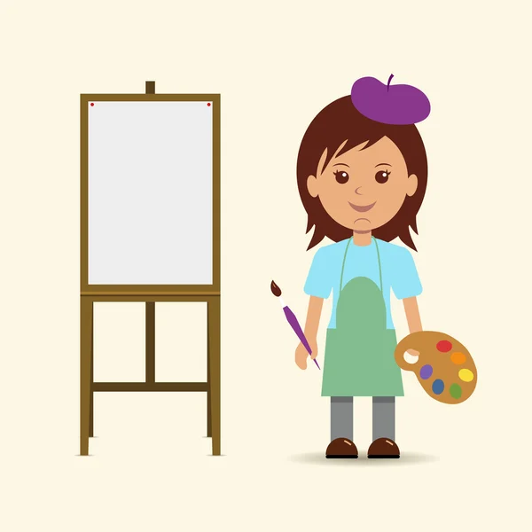 Woman artist and easel. — Stock Vector