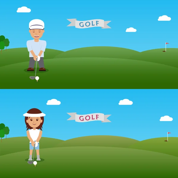 Set illüstrasyon kadın ve erkek golfçü. — Stok Vektör