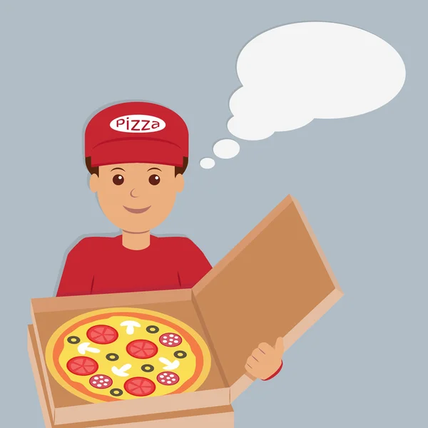 Elszigetelt pizza deliveryman karakter. — Stock Vector