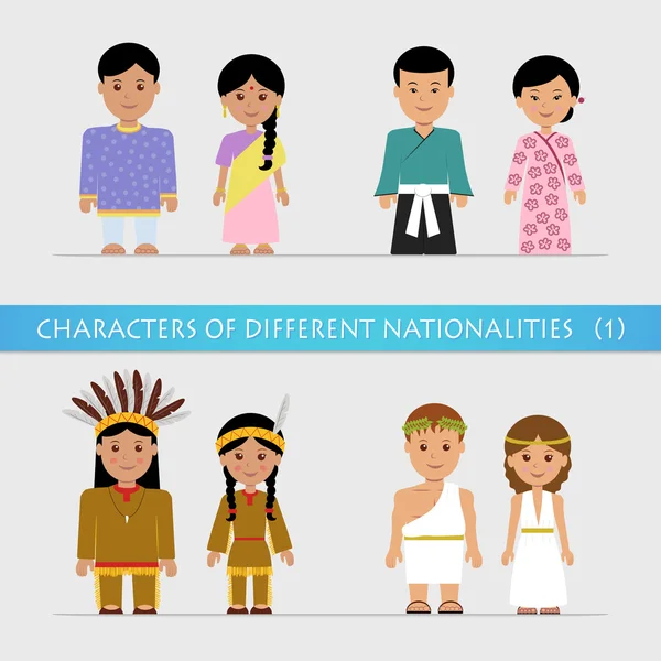 Definir caracteres de diferentes nacionalidades — Vetor de Stock