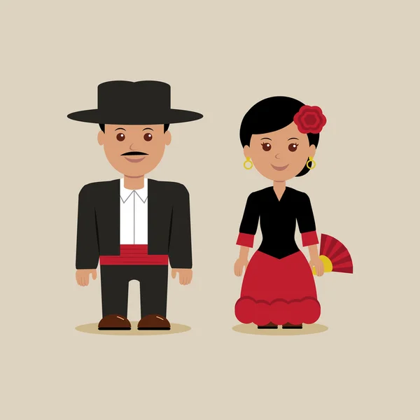 Άνδρας και γυναίκα στο ισπανικών κοστούμια — Διανυσματικό Αρχείο