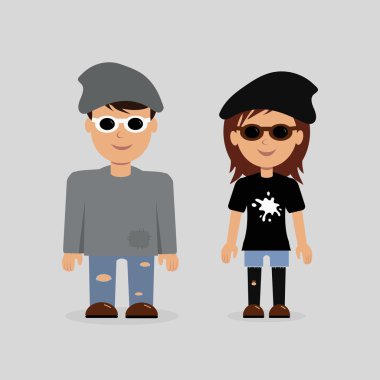 Genç adam ve kadın grunge tarzı giyinmiş çizimi