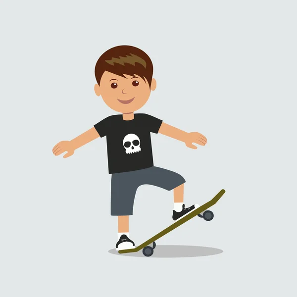 Un jeune garçon joue un tour sur un skateboard — Image vectorielle