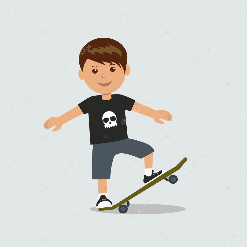 A young boy performs a trick on a skateboard