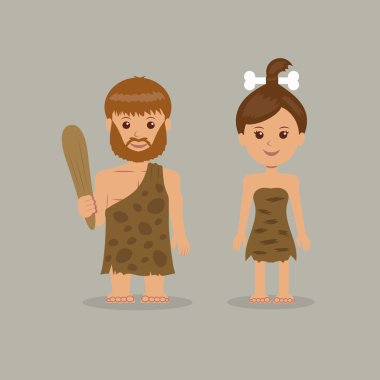 The characters of men and women in prehistoric outfits. clipart