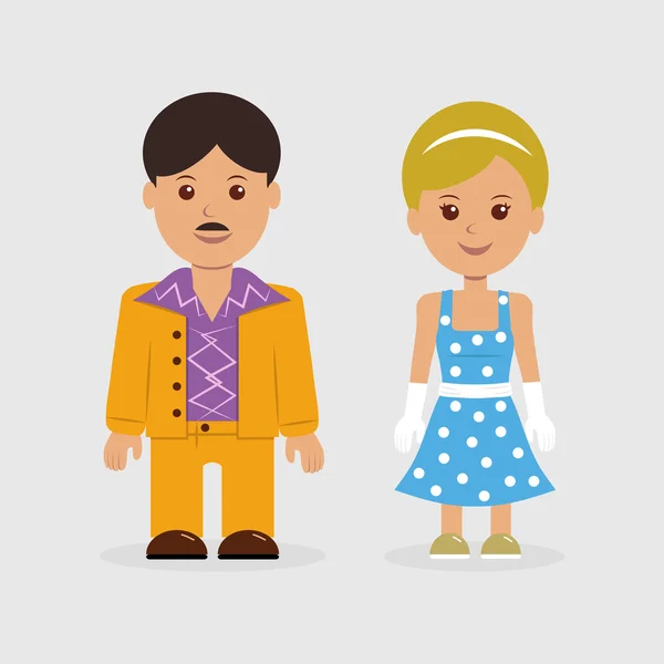 Hombre y mujer en vestido de estilo retro — Vector de stock