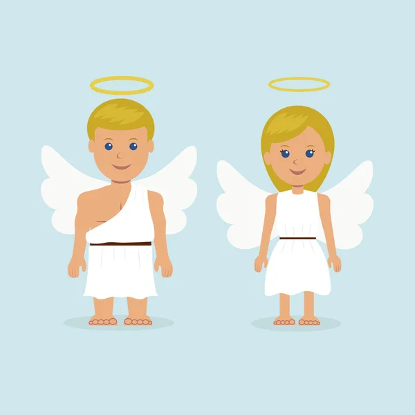 Muž a žena, oblečená jako anděl s křídly a svatozáří — Stockový vektor
