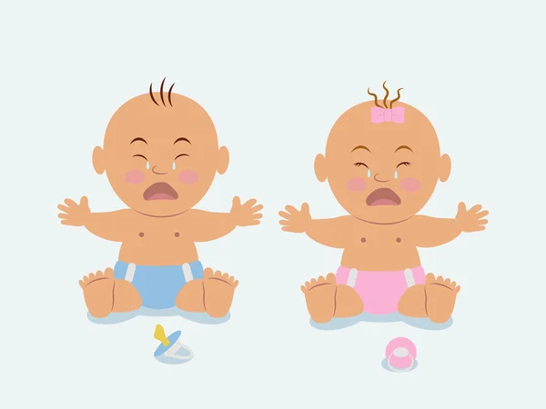 Boy and girl sitting in diapers and crying — Stock Vector