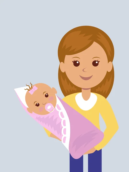 Jonge moeder met een pasgeboren baby in haar armen. — Stockvector