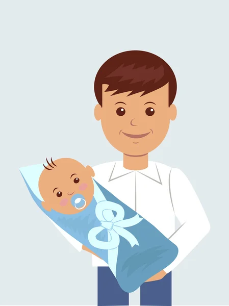 Happy father with his newborn son. — Stock Vector