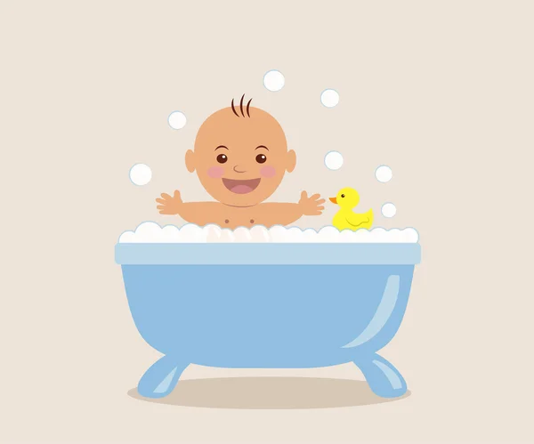 Babybaden in der Badewanne mit Schaum — Stockvektor