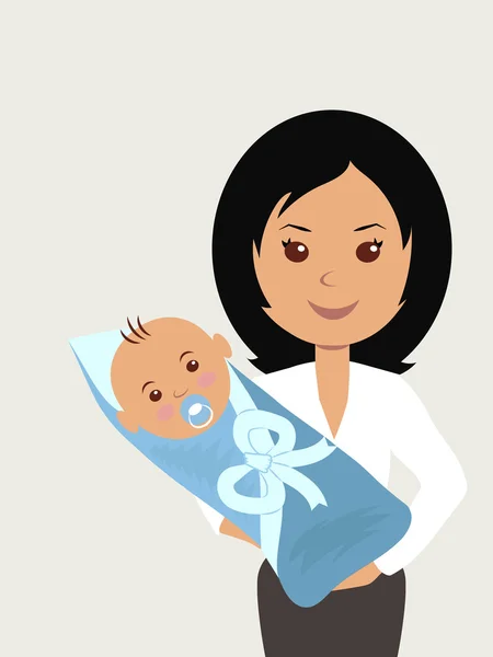 Young mother with a newborn baby in her arms. — Stock Vector