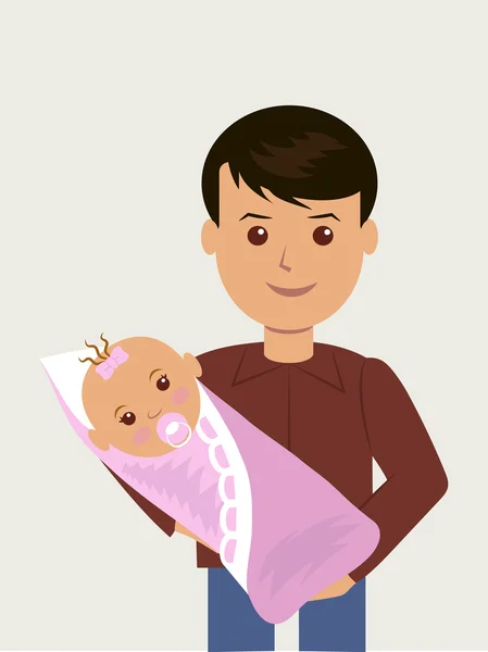 Happy father with his newborn daughter. — Stock Vector