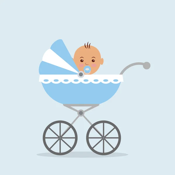 Newborn baby sitting in the baby carriage — Stock Vector
